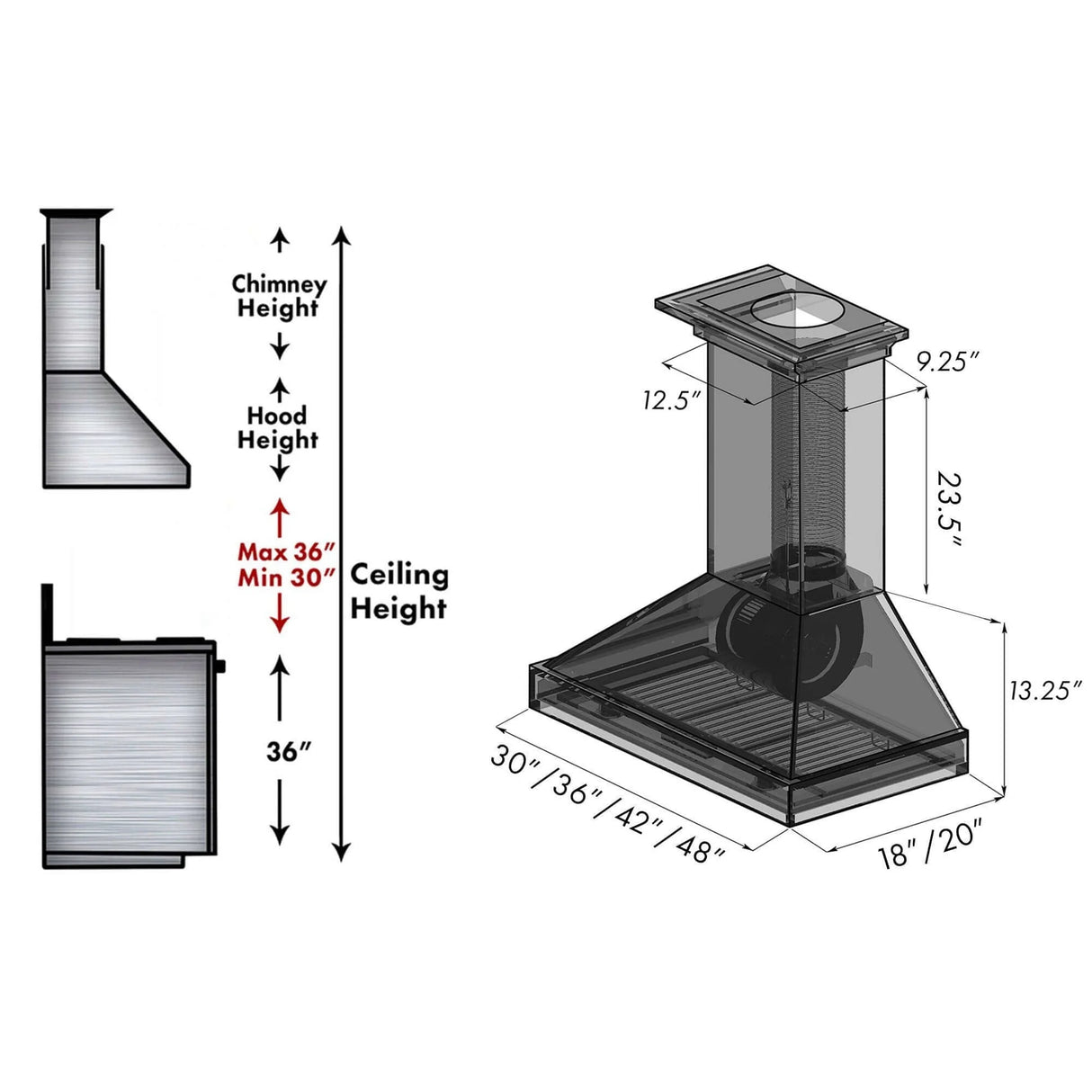 ZLINE 36" Convertible Vent Wooden Wall Mount Range Hood