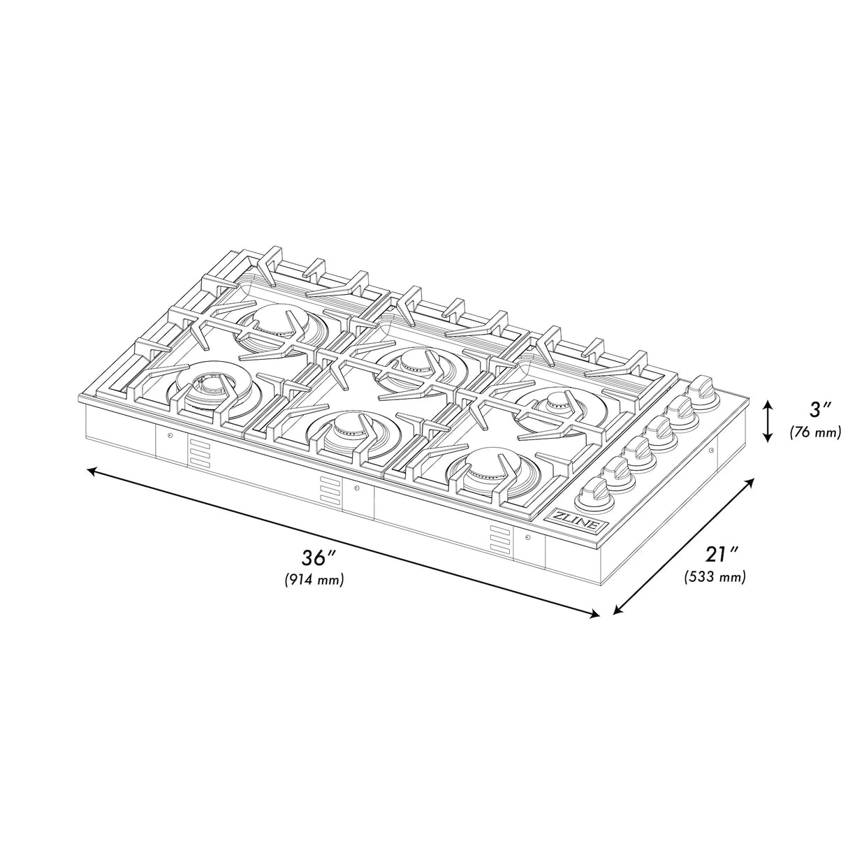 ZLINE 36" Gas Cooktop with 6 Gas Brass Burners