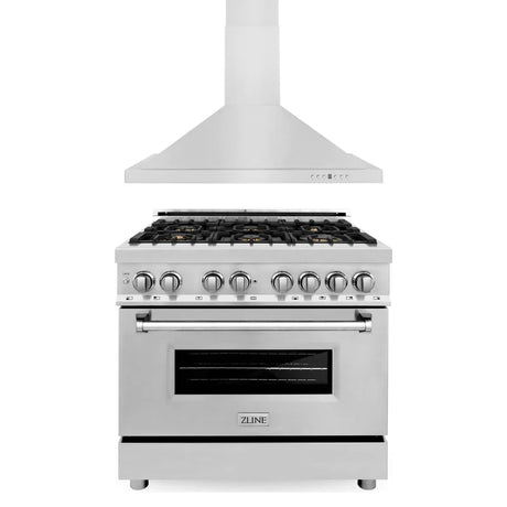 ZLINE 36" Kitchen Package with DuraSnow® Stainless Steel Dual Fuel Range and Convertible Vent Range Hood