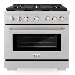 ZLINE 36" 5.2 cu. ft. Paramount Gas Range with 6 burner Cooktop and Convection Gas Oven in Satin Stainless Steel, SGRS-36