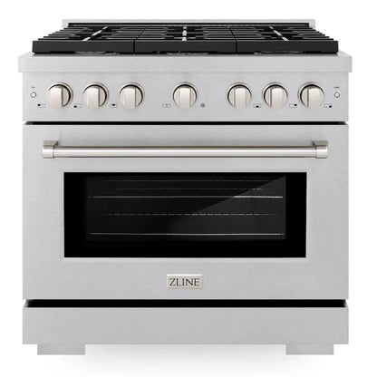 ZLINE 36" 5.2 cu. ft. Paramount Gas Range with 6 burner Cooktop and Convection Gas Oven in Satin Stainless Steel, SGRS-36
