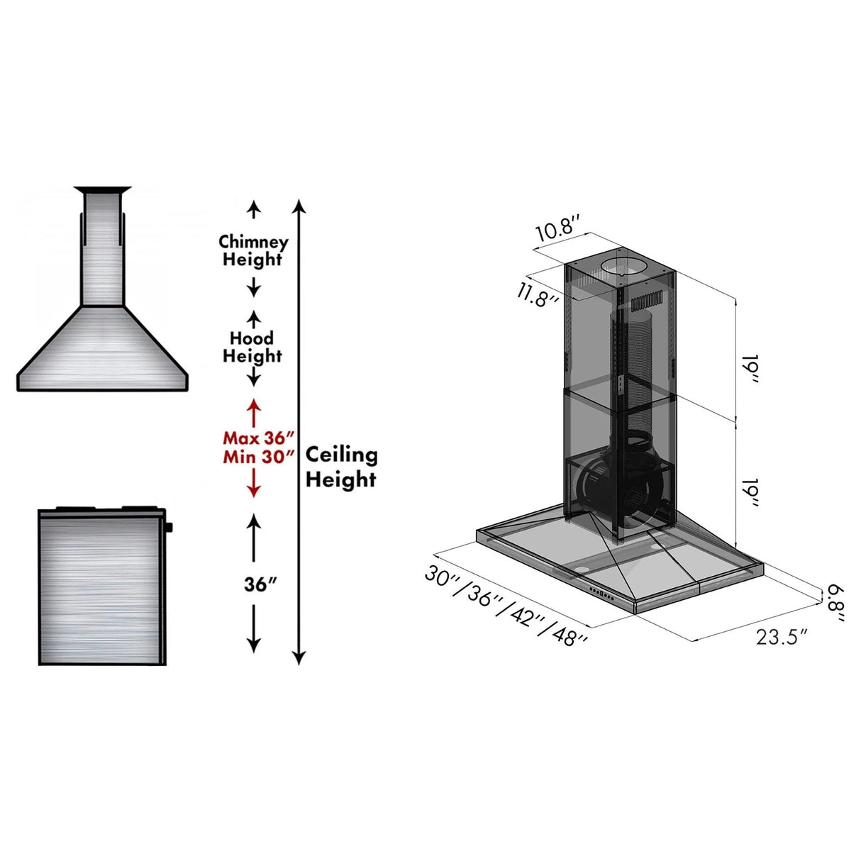 ZLINE 42" Convertible Vent Island Mount Range Hood in Stainless Steel