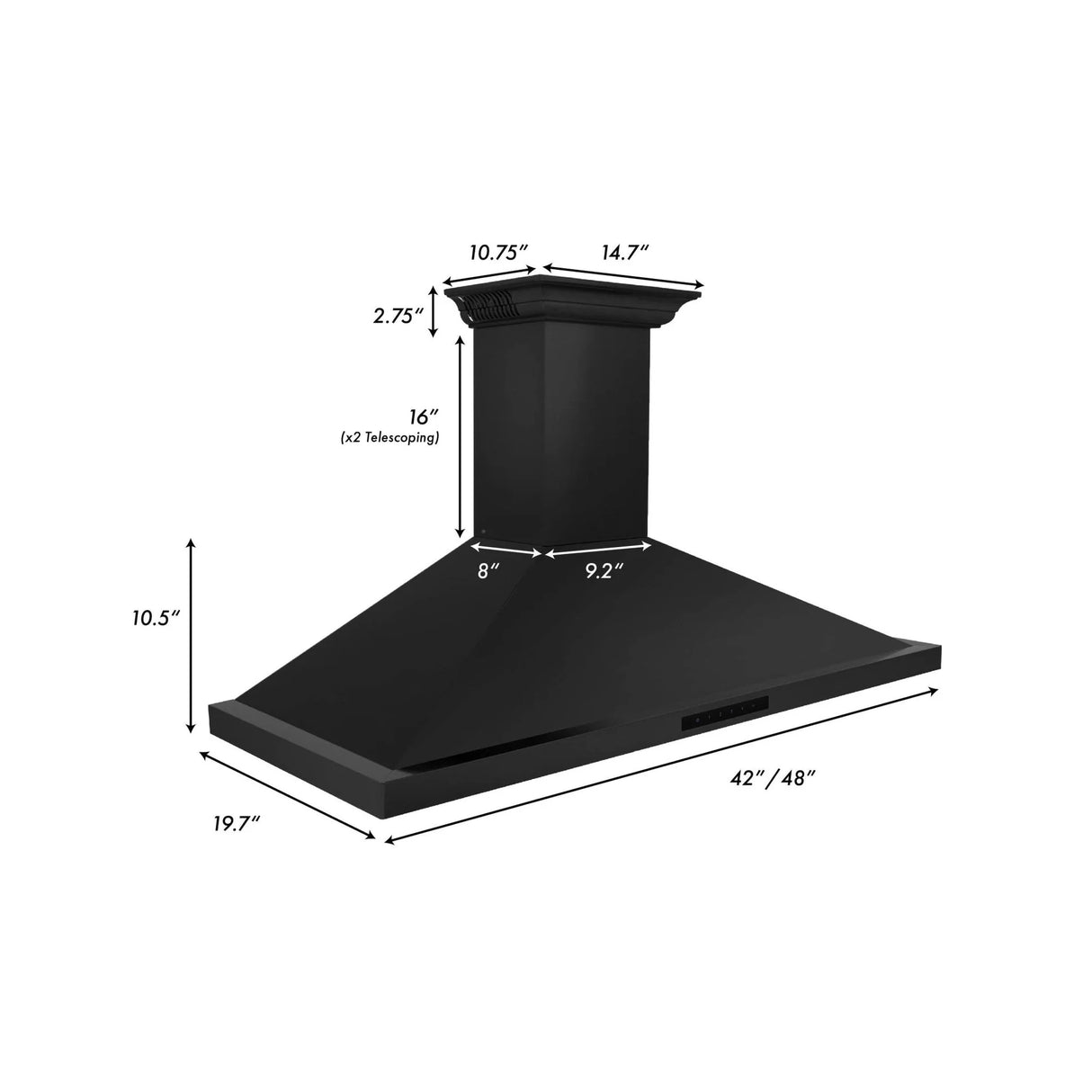 ZLINE 42" CrownSound™Ducted Vent Wall Mount Range Hood in Black Stainless Steel with Built-in Bluetooth Speakers