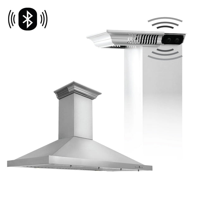 ZLINE 42" CrownSound™ Ducted Vent Wall Mount Range Hood in Stainless Steel with Built-in Bluetooth Speakers