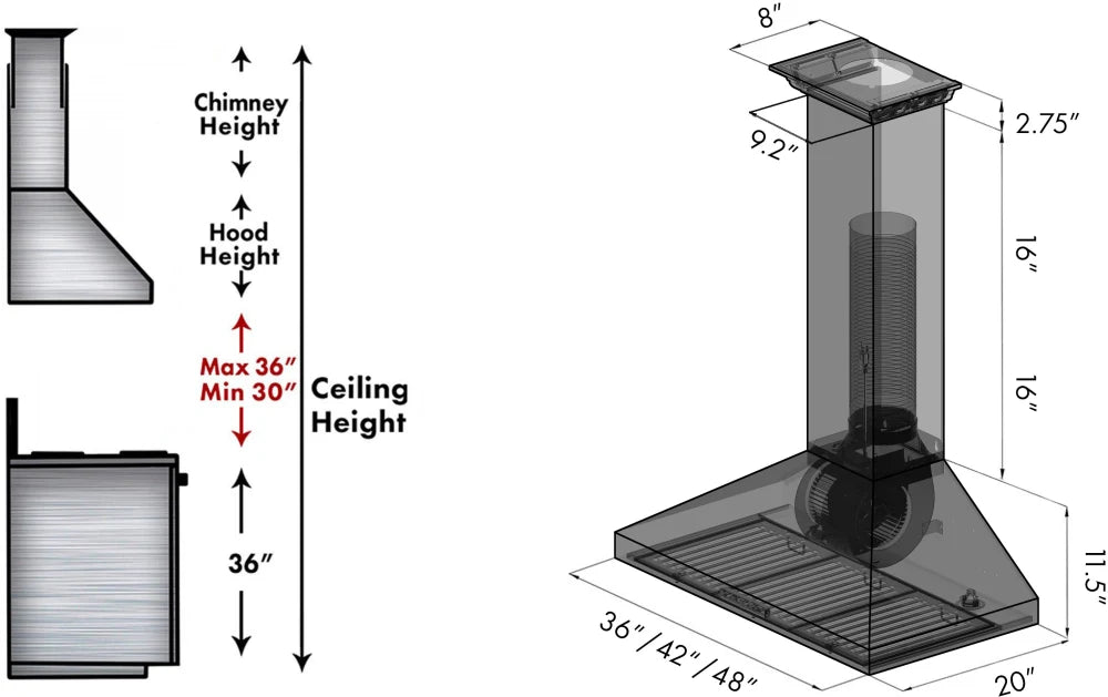 ZLINE 42" CrownSound™ Ducted Vent Wall Mount Range Hood in Stainless Steel with Built-in Bluetooth Speakers