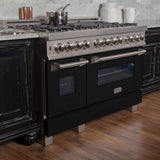 ZLINE 48" Kitchen Package with DuraSnow Stainless Steel Dual Fuel Range and Convertible Vent Range Hood in Black Matte