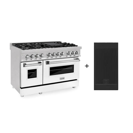 ZLINE 48" 6.0 cu. ft. Electric Oven and Gas Cooktop Dual Fuel Range with Griddle and White Matte Door in DuraSnow Stainless Steel