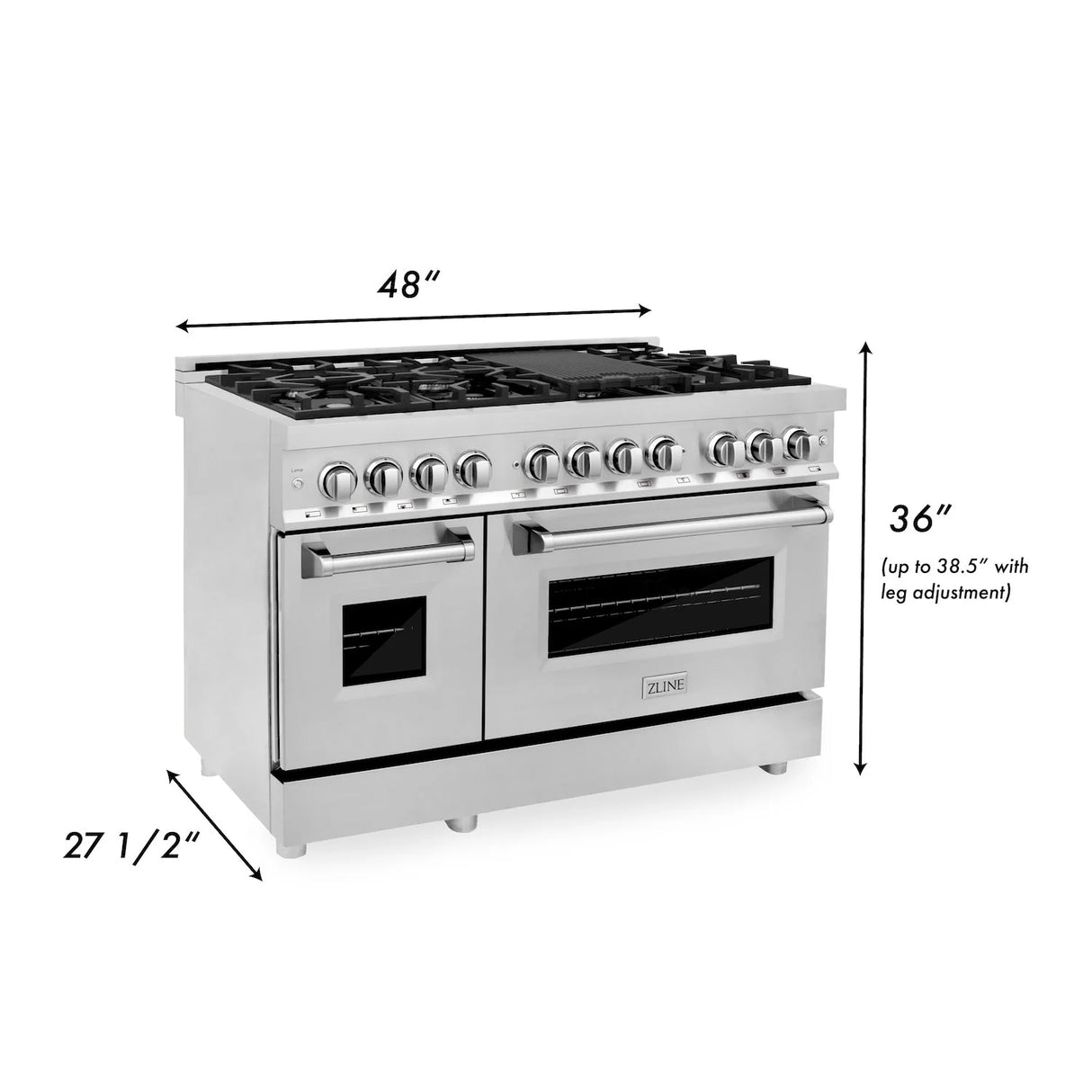 ZLINE 48" 6.0 cu. ft. Electric Oven and Gas Cooktop Dual Fuel Range with Griddle