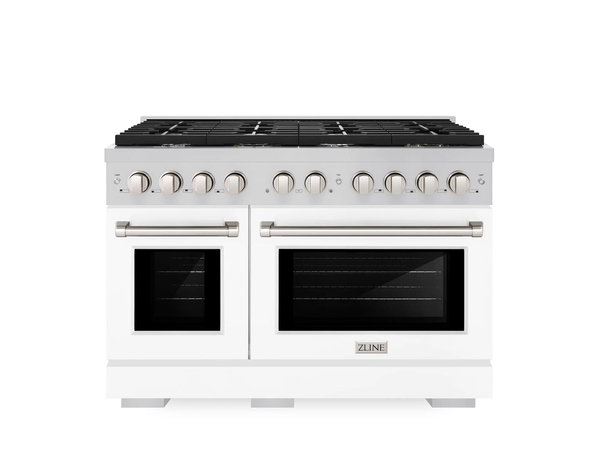 ZLINE 48 in. 6.7 cu. ft. 8 Burner Double Oven Gas Range in Stainless Steel with White Matte Doors