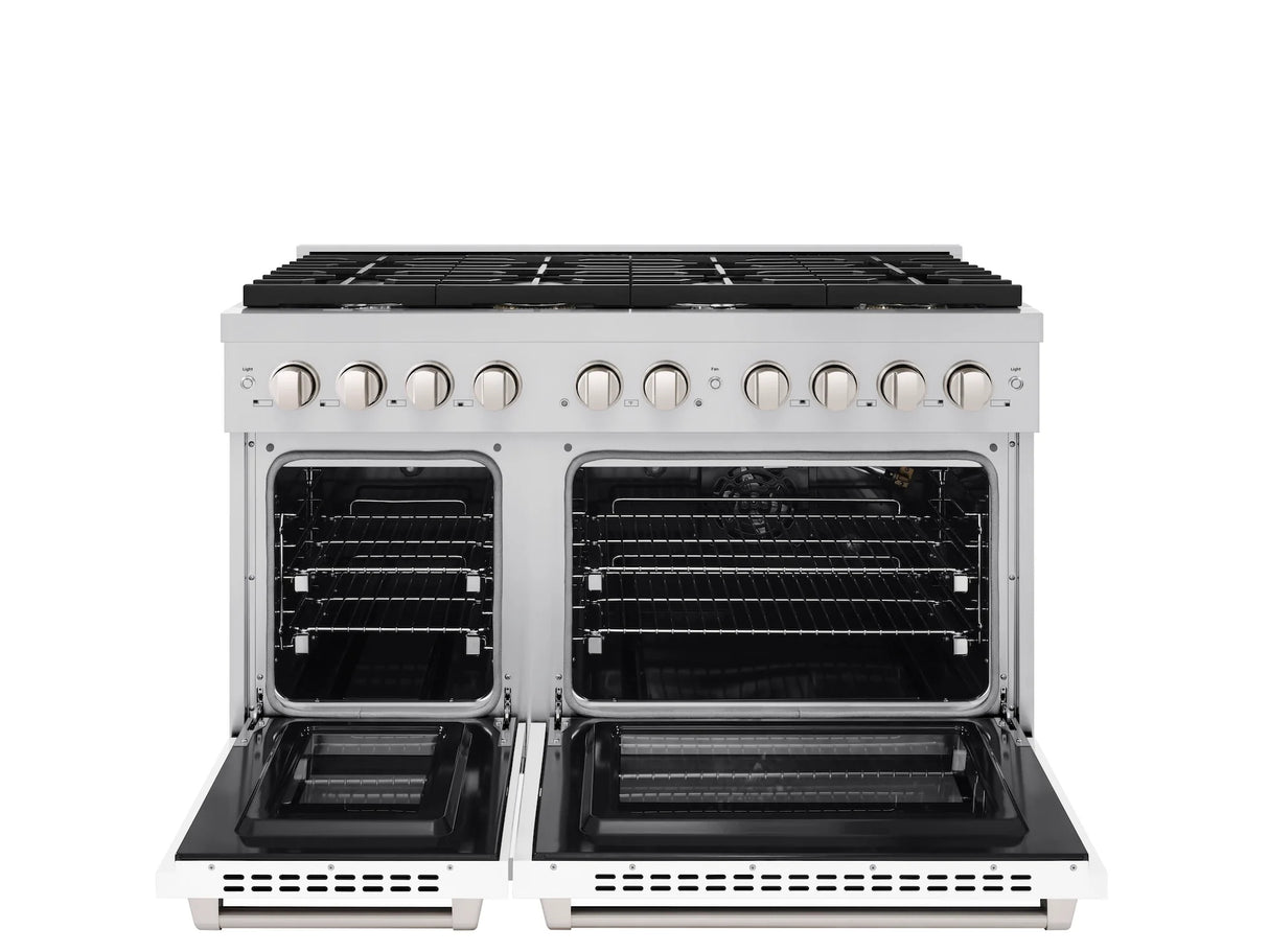 ZLINE 48 in. 6.7 cu. ft. 8 Burner Double Oven Gas Range in Stainless Steel with White Matte Doors