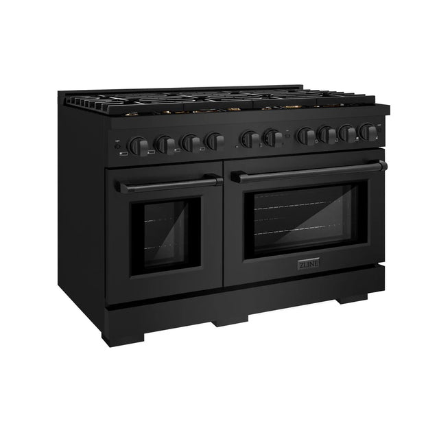 ZLINE 48 in. 6.7 cu. ft. Double Oven Gas Range in Black Stainless Steel with 8 Brass Burners