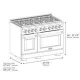 ZLINE 48 in. 6.7 cu. ft. Double Oven Gas Range in Stainless Steel with 8 Brass Burners