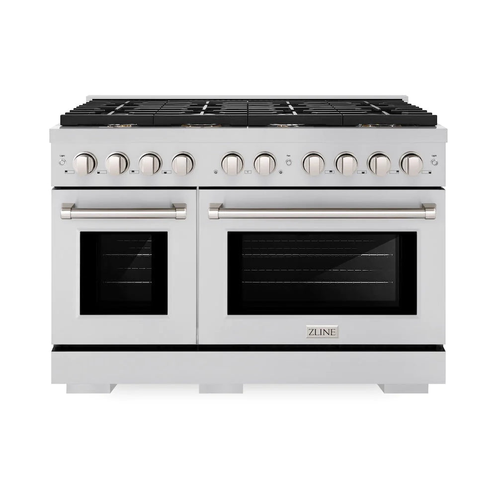 ZLINE 48 in. 6.7 cu. ft. Double Oven Gas Range in Stainless Steel with 8 Brass Burners