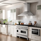 ZLINE 48" Kitchen Package with Stainless Steel Dual Fuel Range, Convertible Vent Range Hood and 24" Microwave Oven