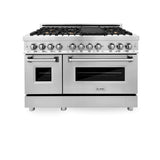 ZLINE 48" 6.0 cu. ft. Dual Fuel Range with Gas Stove and Electric Oven in Stainless Steel with Brass Burners