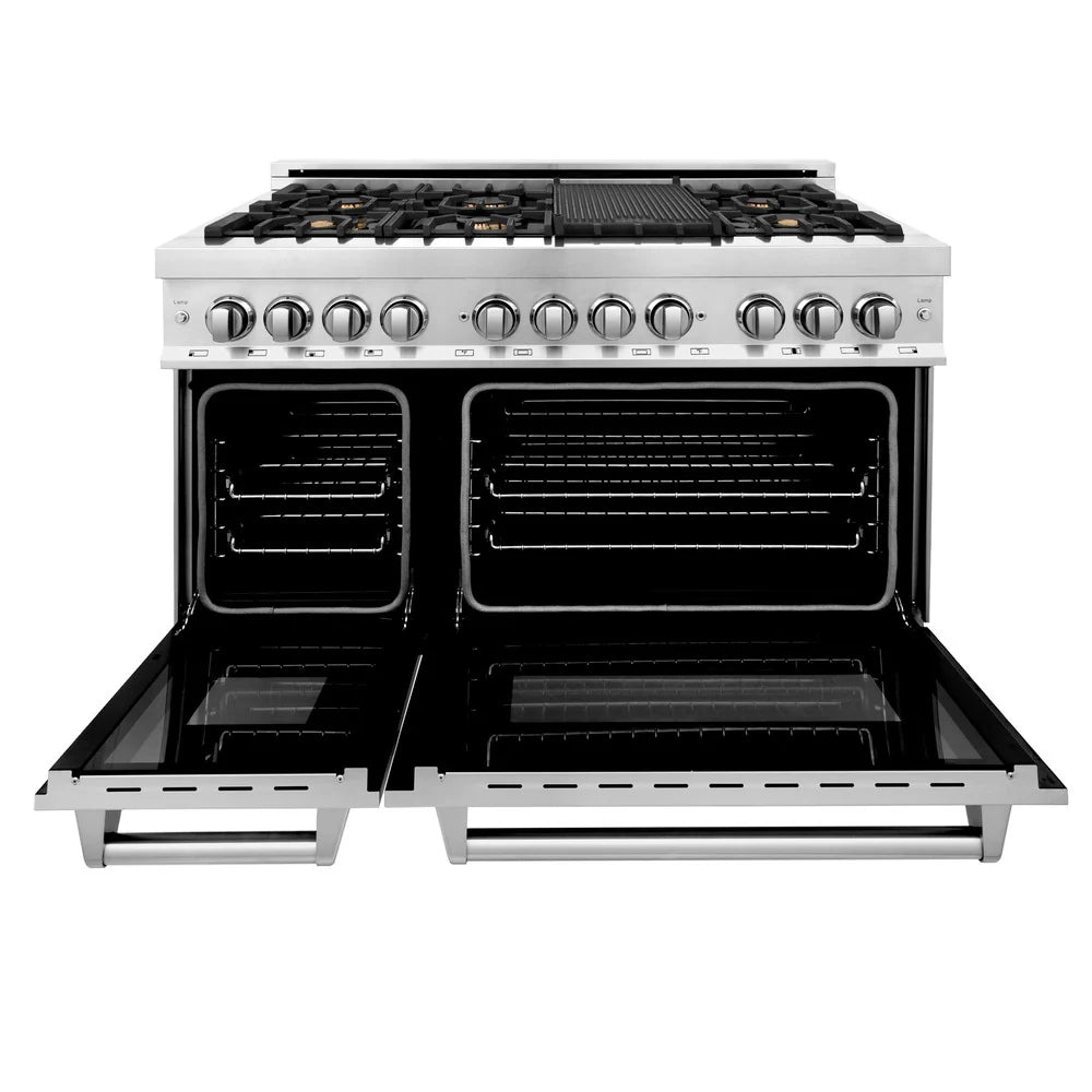 ZLINE 48" 6.0 cu. ft. Dual Fuel Range with Gas Stove and Electric Oven in Stainless Steel with Brass Burners