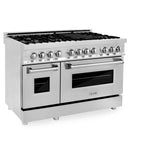 ZLINE 48" 6.0 cu. ft. Dual Fuel Range with Gas Stove and Electric Oven in Stainless Steel with Brass Burners