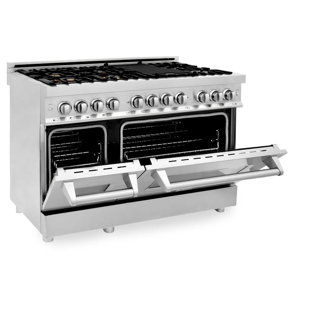 ZLINE 48" 6.0 cu. ft. Dual Fuel Range with Gas Stove and Electric Oven in Stainless Steel with Brass Burners