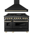 ZLINE 48" Autograph Edition Kitchen Package with Black Stainless Steel Dual Fuel Range and Range Hood with Gold Accents