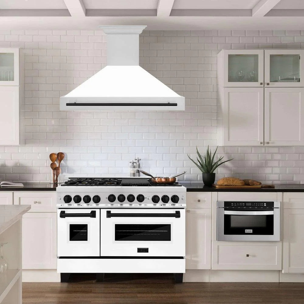 ZLINE 48" Autograph Edition Stainless Steel Range Hood with White Matte Shell and Handle