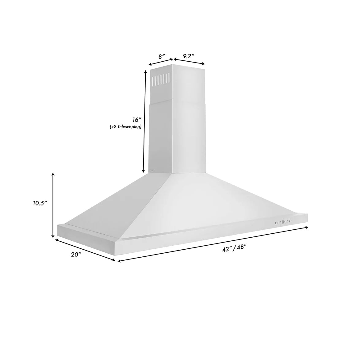 ZLINE 48" Convertible Vent Wall Mount Range Hood in Stainless Steel (KB-48)