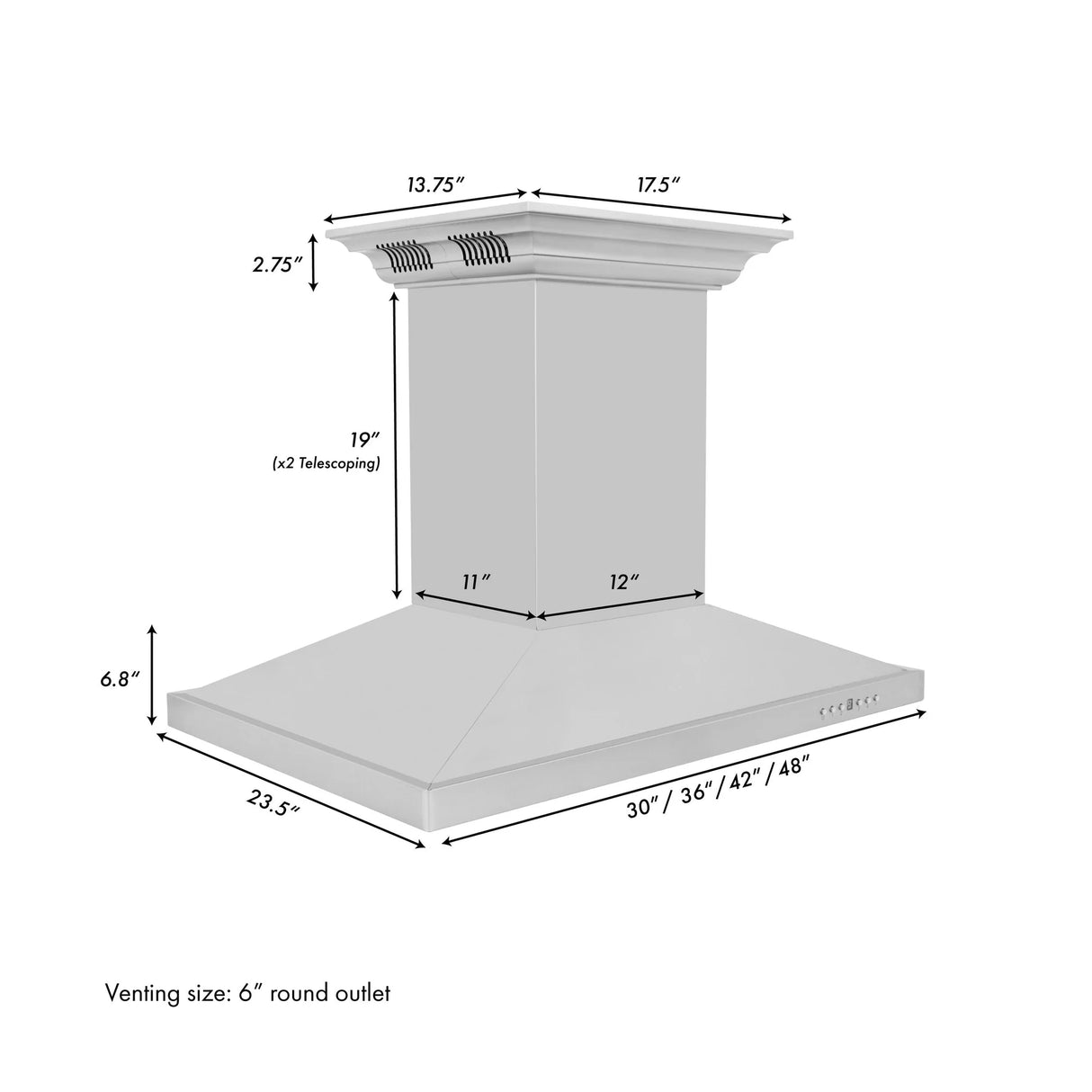 ZLINE 48" CrownSound™ Ducted Vent Island Mount Range Hood in Stainless Steel with Built-in Bluetooth Speakers