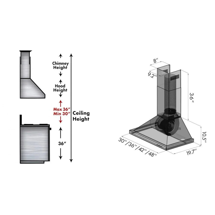 ZLINE 48" Designer Series Convertible Vent Wall Mount Range Hood in DuraSnow Stainless Steel