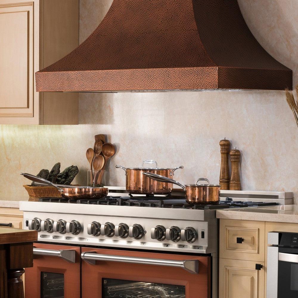 ZLINE 48" Designer Series Hand-Hammered Copper Finish Ducted Wall Range Hood