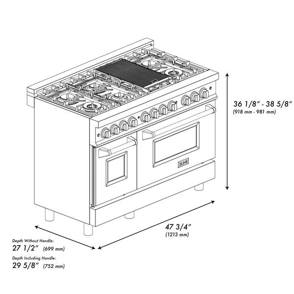 ZLINE 48" Dual Fuel Range in DuraSnow Stainless Steel