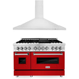 ZLINE 48" Kitchen Package with Stainless Steel Dual Fuel Range with Red Gloss Door and Convertible Vent Range Hood