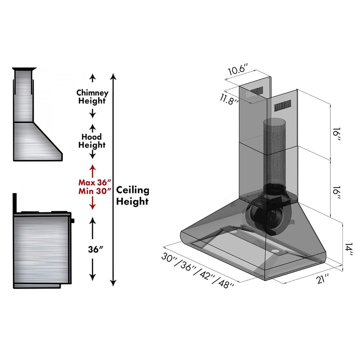 ZLINE 48" Professional Convertible Vent Wall Mount Range Hood in Stainless Steel