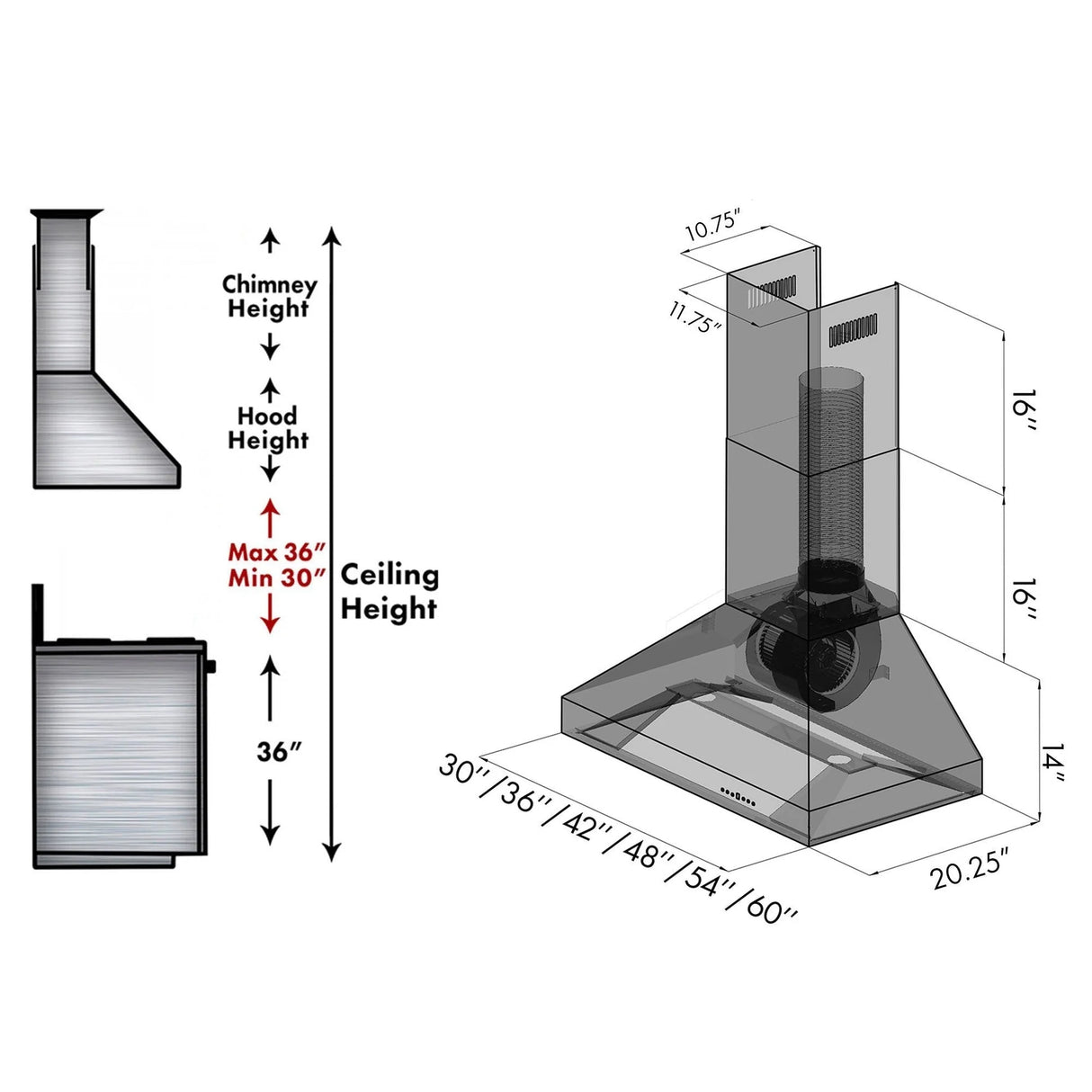 ZLINE 48" Professional Convertible Vent Wall Mount Range Hood in Stainless Steel