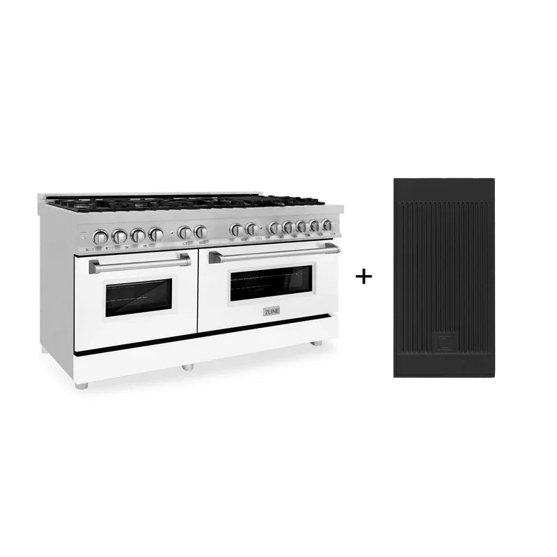 ZLINE 60" 7.4 cu. ft. Electric Oven and Gas Cooktop Dual Fuel Range with Griddle and White Matte Door in DuraSnow Stainless Steel