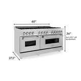 ZLINE 60" 7.4 cu. ft. Dual Fuel Range with Gas Stove and Electric Oven in Stainless Steel with Brass Burners