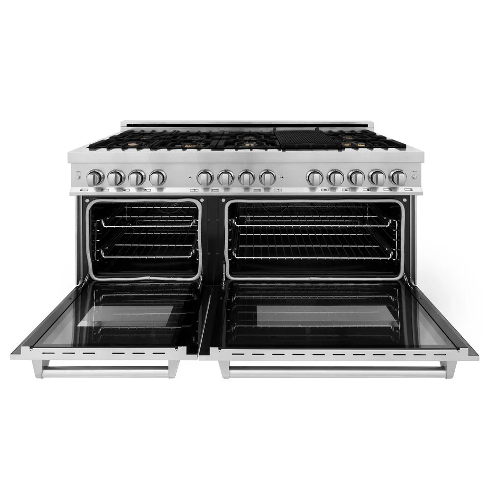 ZLINE 60" 7.4 cu. ft. Dual Fuel Range with Gas Stove and Electric Oven in Stainless Steel with Brass Burners