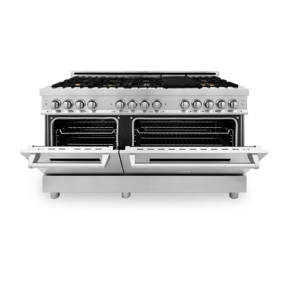 ZLINE 60" 7.4 cu. ft. Dual Fuel Range with Gas Stove and Electric Oven in Stainless Steel with Brass Burners