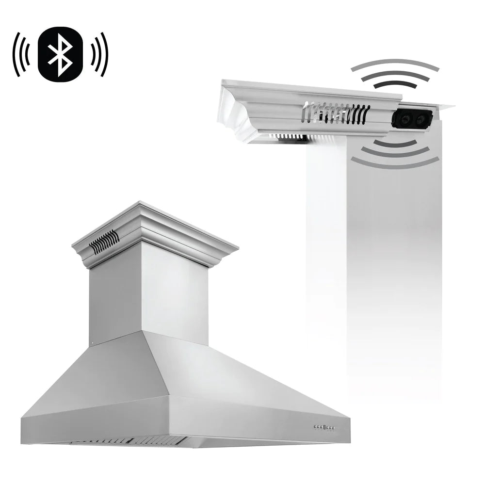 ZLINE 60" CrownSound™ Ducted Vent Wall Mount Range Hood in Stainless Steel with Built-in Bluetooth Speakers