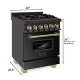 ZLINE Autograph Edition 24" 2.8 cu. ft. Dual Fuel Range with Gas Stove and Electric Oven in Black Stainless Steel