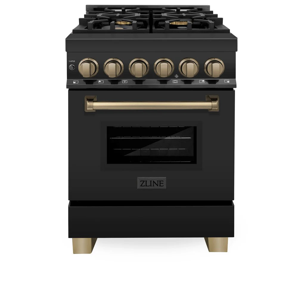 ZLINE Autograph Edition 24" 2.8 cu. ft. Dual Fuel Range with Gas Stove and Electric Oven in Black Stainless Steel