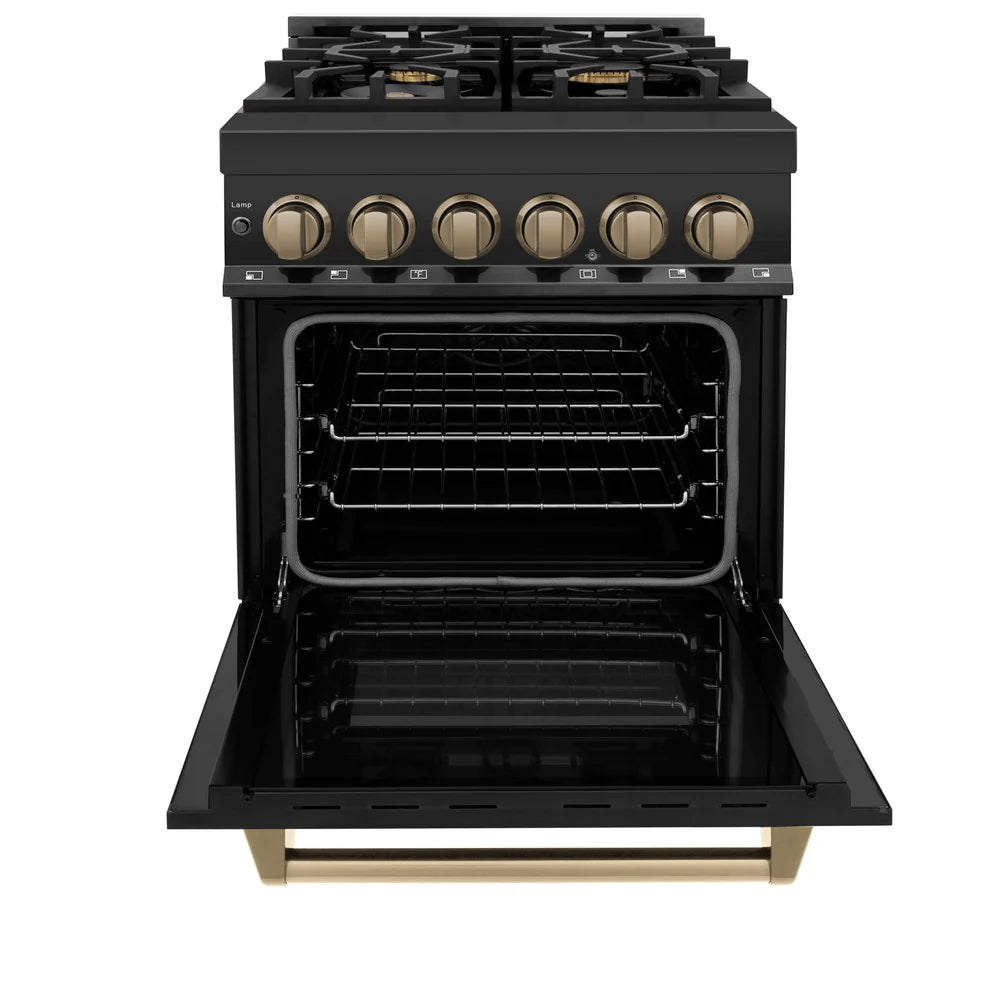 ZLINE Autograph Edition 24" 2.8 cu. ft. Dual Fuel Range with Gas Stove and Electric Oven in Black Stainless Steel