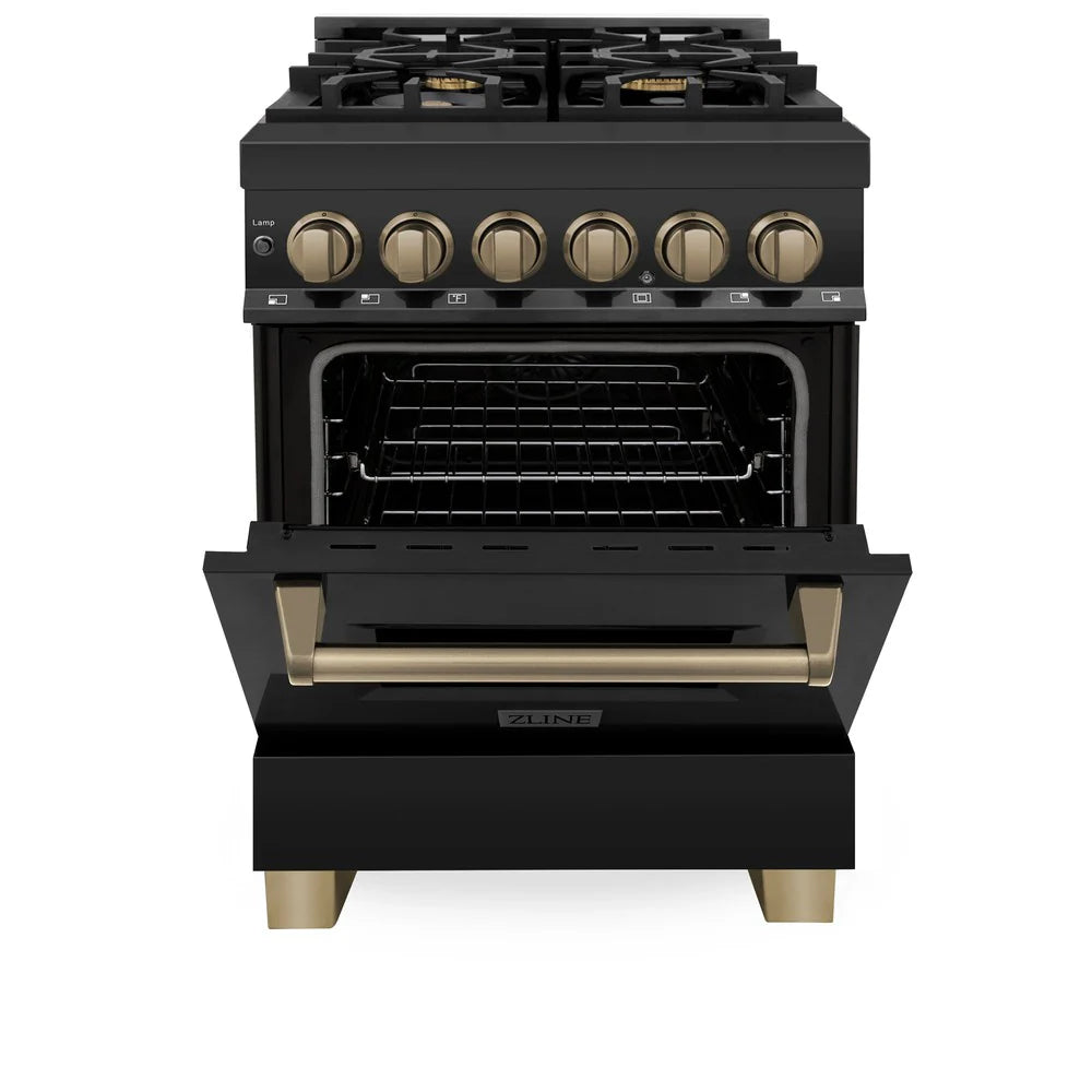 ZLINE Autograph Edition 24" 2.8 cu. ft. Dual Fuel Range with Gas Stove and Electric Oven in Black Stainless Steel