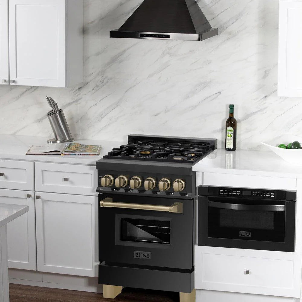 ZLINE Autograph Edition 24" 2.8 cu. ft. Dual Fuel Range with Gas Stove and Electric Oven in Black Stainless Steel