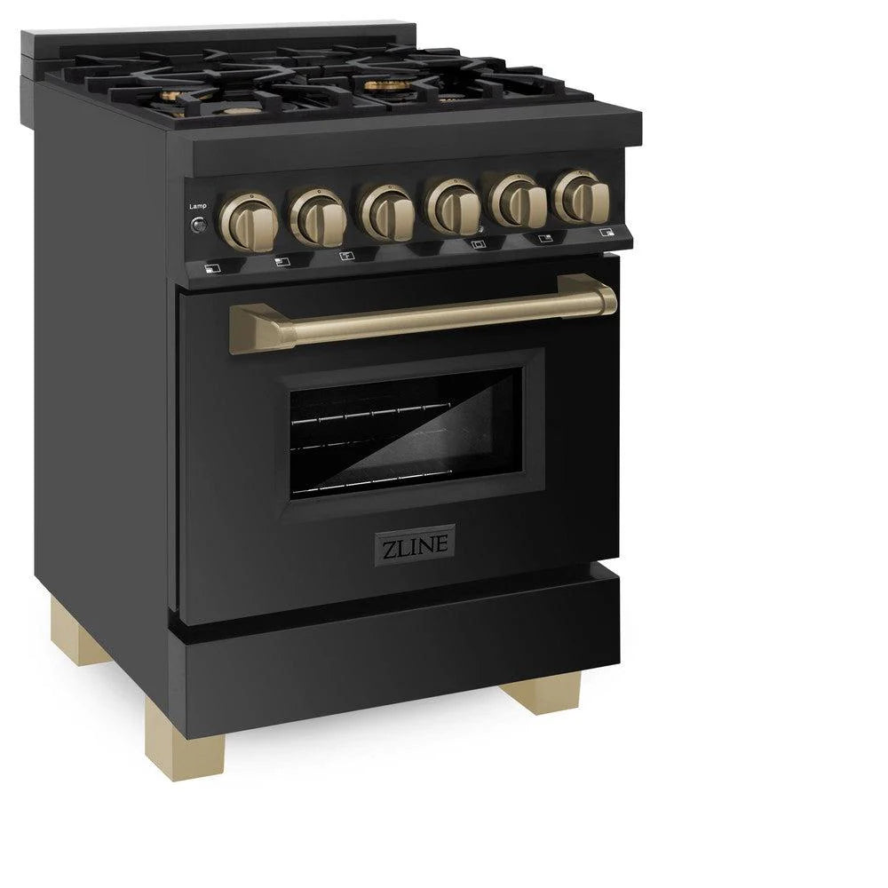 ZLINE Autograph Edition 24" 2.8 cu. ft. Dual Fuel Range with Gas Stove and Electric Oven in Black Stainless Steel