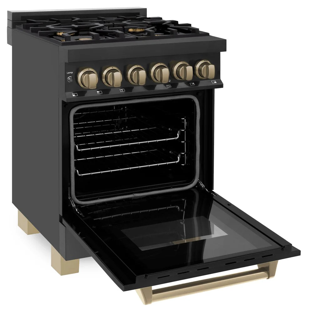 ZLINE Autograph Edition 24" 2.8 cu. ft. Dual Fuel Range with Gas Stove and Electric Oven in Black Stainless Steel