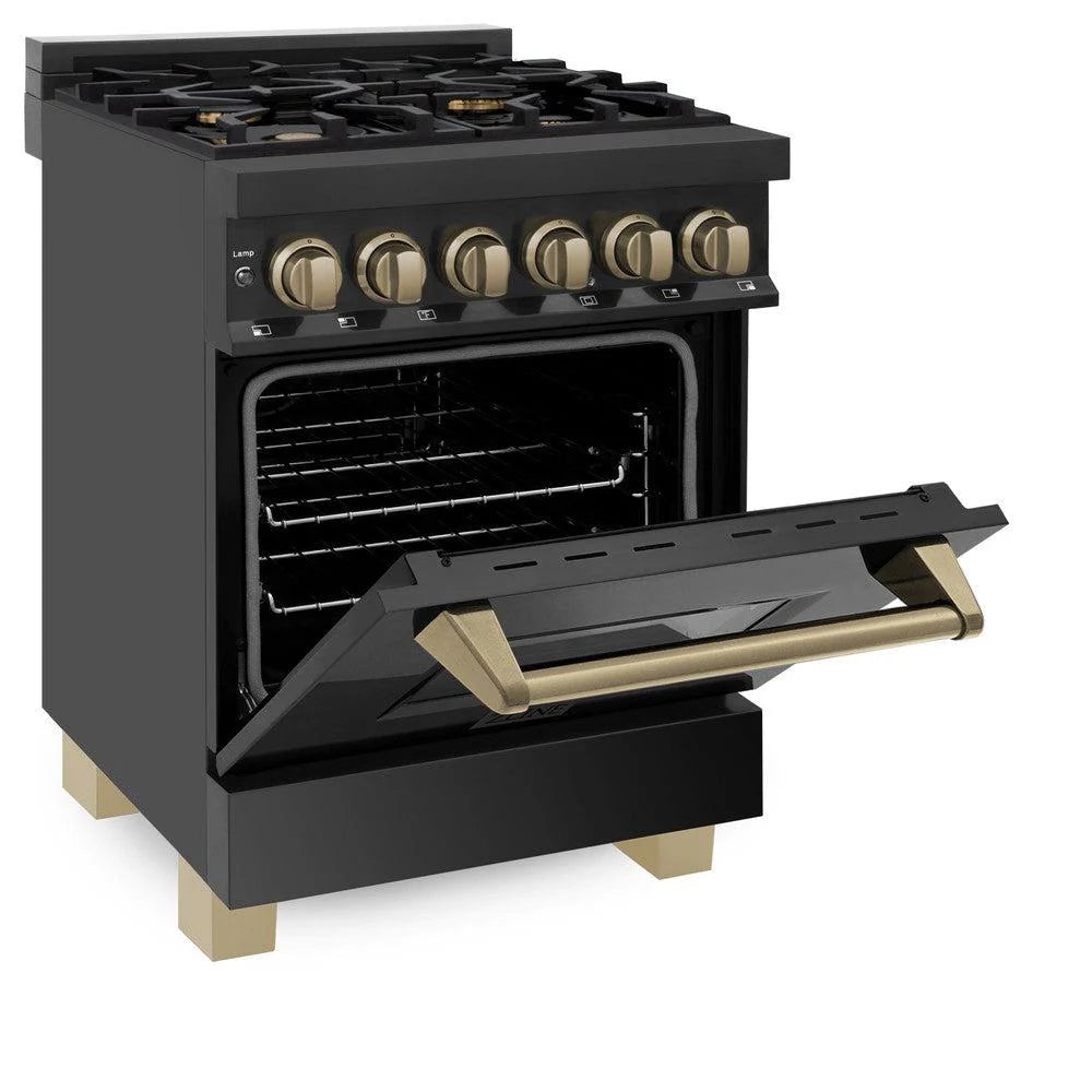 ZLINE Autograph Edition 24" 2.8 cu. ft. Dual Fuel Range with Gas Stove and Electric Oven in Black Stainless Steel