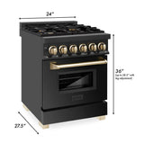 ZLINE Autograph Edition 24" 2.8 cu. ft. Dual Fuel Range with Gas Stove and Electric Oven in Black Stainless Steel