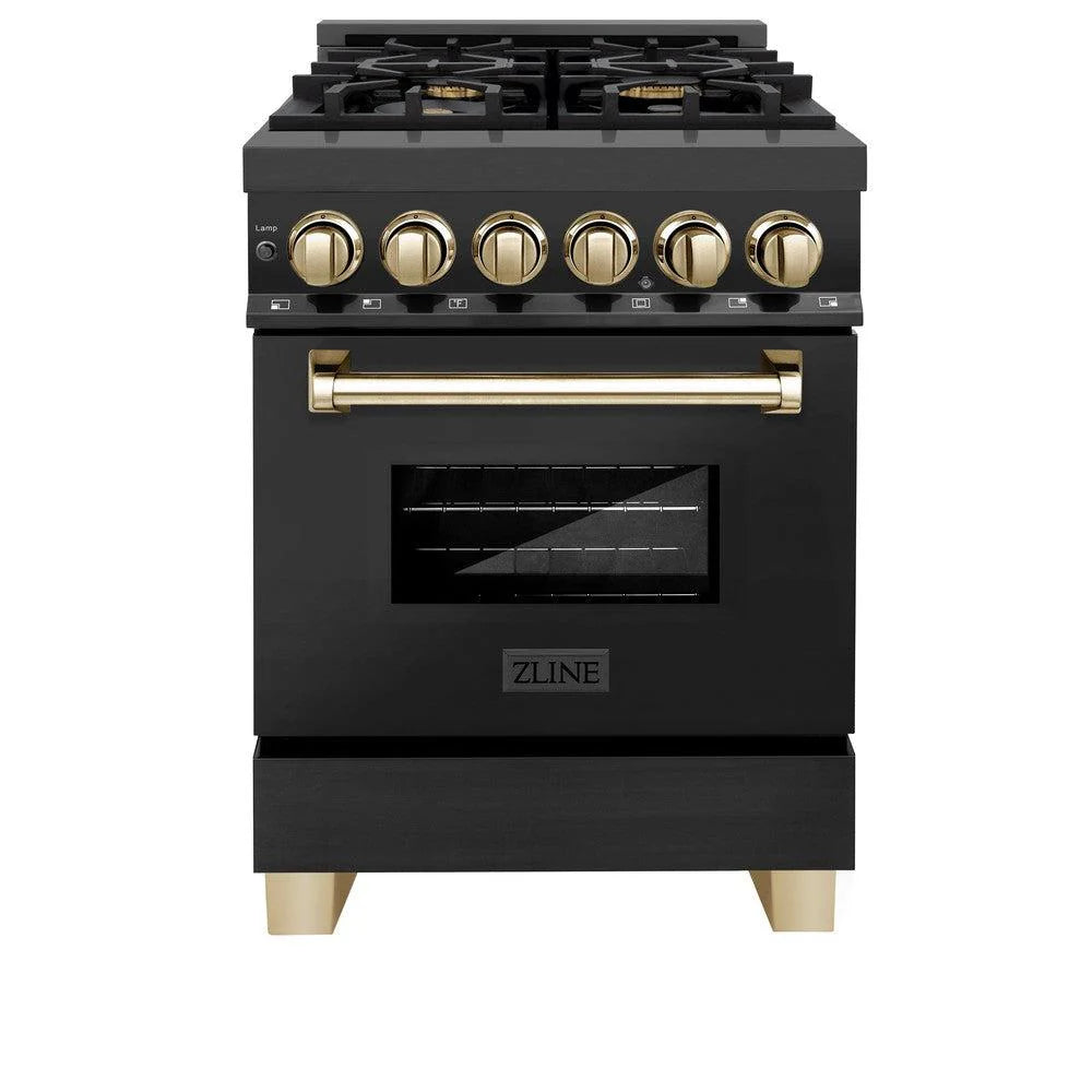 ZLINE Autograph Edition 24" 2.8 cu. ft. Dual Fuel Range with Gas Stove and Electric Oven in Black Stainless Steel