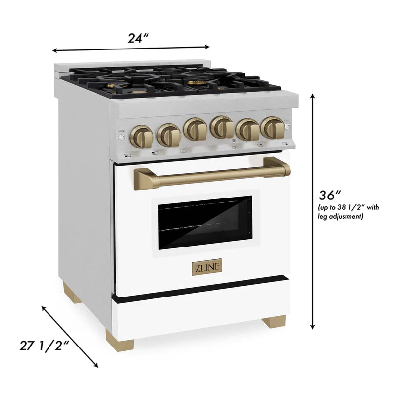 ZLINE Autograph Edition 24" 2.8 cu. ft. Range with Gas Stove and Gas Oven in DuraSnow Stainless Steel with White Matte Door