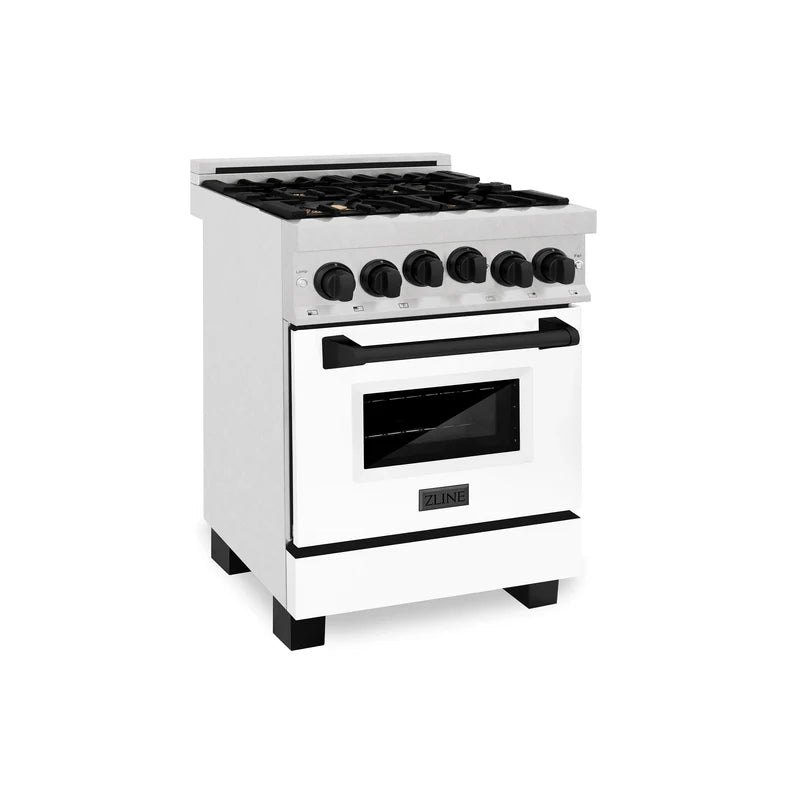 ZLINE Autograph Edition 24" 2.8 cu. ft. Range with Gas Stove and Gas Oven in DuraSnow Stainless Steel with White Matte Door