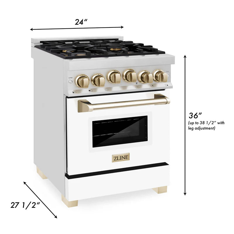 ZLINE Autograph Edition 24" 2.8 cu. ft. Range with Gas Stove and Gas Oven in Stainless Steel with White Matte Door